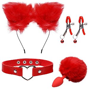 Kit Coelha Plug Tiara Grampos Seios Gargantilha Sexy Import