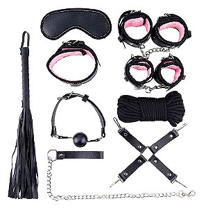 Kit Fetiche Bondage Sado Preto E Rosa Sexy Import