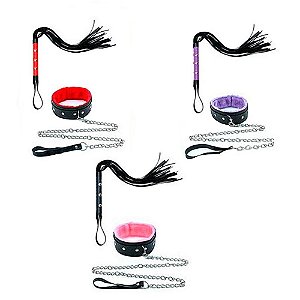 Kit Coleira Guia Corrente Chicote Luxo Sexy Import
