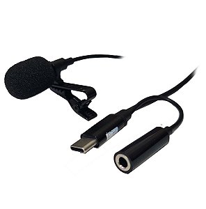 Microfone Condensador de Lapela para Celular Tipo C com Adaptador para Fone
