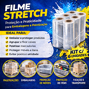 6 Bobinas Filme Stretch 500x0,25 Transparente - 6 Rolos
