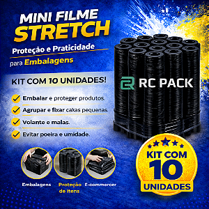 Kit 10 Rolos Filme Stretch Preto Pequeno 10mm x 120mm