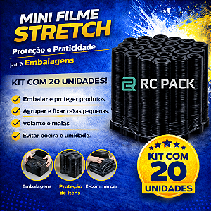 Kit 20 Rolos Filme Stretch Preto Pequeno 10mm x 120mm