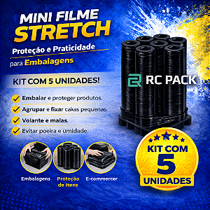 Kit 5 Rolos Filme Stretch Preto Pequeno 10mm x 120mm