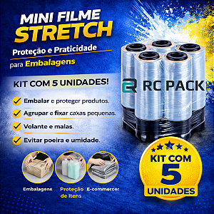 Kit 5 Rolos Filme Stretch Transparente Pequeno 10mm X 120mm