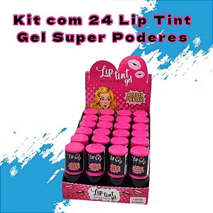 Kit com 24 Lip Tint Gel Super Poderes Batom Tinta Efeito Natural Vegano