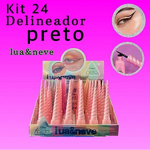 kit Box com 24 Delineador Liquido Preto Unicórnio Lua  E neve
