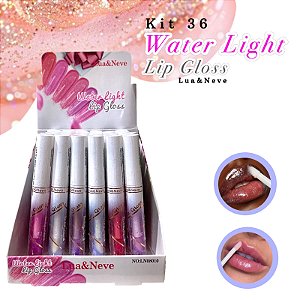 Kit Box com 36 Lip Gloss Water Light com Glitter Lua e Neve