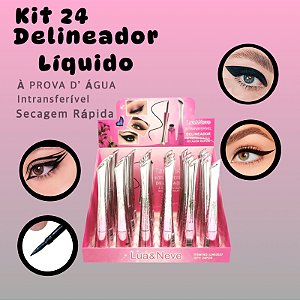 Kit Box com 24 Delineador Liquido Preto  Á Prova D'Água Secagem Rápida Lua E Neve