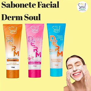 Sabonete Liquido Facial Derm Soul, Rosa Mosqueta, Vitamina C e Pré-Pós Make