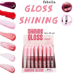 Kit Box com 48 Lip Gloss Shining Hidratante Labial Brilho Febella Misto