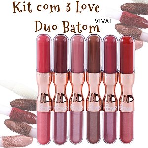 Kit com 03 Batom Líquido e Gloss Duo Love Vivai