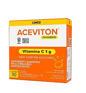 Suplemento Alimentar Aceviton Imunidade Vitamina C 1g Sabor Laranja 30 Comprimidos Efervescentes
