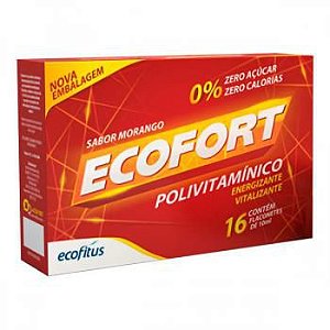 Suplemento Polivitamínico Ecofitus Ecofort Sabor Morango Com 16 Flaconetes De 10ml Cada