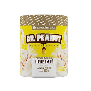 Pasta De Amendoim Dr. Peanut Power Cream Sabor Leite Em Pó Com Whey Protein Pote 600g