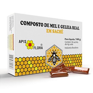 Composto De Mel E Geleia Real Apis Flora 36 Sachês de 4g Cada