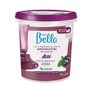 Cera Depilatória Morna Hidrossolúvel Depil Bella Vegan Açaí Morna 1,3Kg