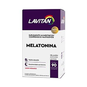 Suplemento Alimentar Lavitan Melatonina Sabor Morango 90 Comprimidos Mastigáveis