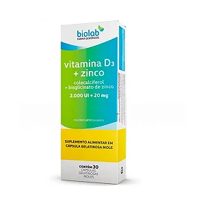 Suplemento Alimentar Vitamina D3+Zinco 2.000UI 30 Cápsulas Moles