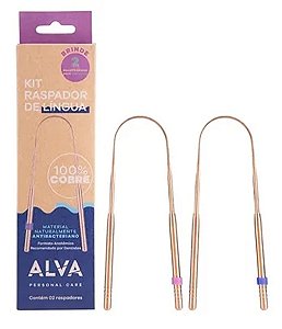Kit Raspador De Lingua 100% Cobre Alva Com 2 Raspadores