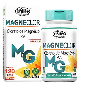 Suplemento Alimentar Magneclor Cloreto de Magnésio P.A. Unilife 120 Cápsulas