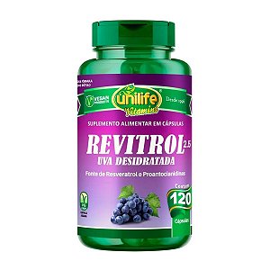 Suplemento Alimentar Revitrol 2.5 Uva Desidratada 500mg Unilife 120 Cápsulas