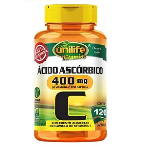 Suplemento Alimentar Ácido Ascórbico Vitamina C Unilife 400mg 120 Cápsulas