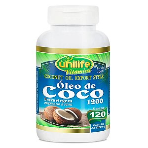 Suplemento Alimentar Óleo de Coco Extravirgem 1200mg Unilife 120 Cápsulas