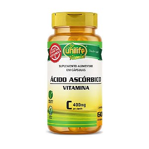 Suplemento Vitamina C 400g - Ácido Ascórbico Unilife 60 Cápsulas