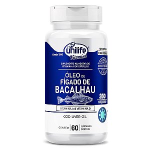 Suplemento Óleo de Fígado de Bacalhau + Vitaminas A e D 350mg Unilife 60 Cápsulas Softgel