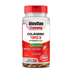 Suplemento Colágeno Tipo II+Vit E e C Bioviton Gummy Sabor Morango Unilife 30 Gomas Mastigáveis
