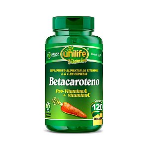 Suplemento Betacaroteno Pró-Vitamina A+Vitamina C 500mg Unilife 120 Cápsulas
