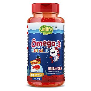 Suplemento Alimentar Infantíl Ômega 3 Mastigável Sabor Cereja Unilife 60 Cápsulas