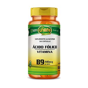 Suplemento Alimentar Ácido Fólico Vitamina B9 500mg Unilife 60 Cápsulas