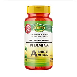 Suplemento Acetato de Retinol Vitamina A 500mg Unilife 60 Cápsulas