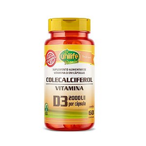 Suplemento Alimentar Colecalciferol Vitamina D3 2000UI Unilife 60 Cápsulas