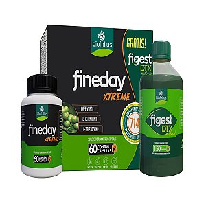Suplemento Fineday Xtreme+Figest DTX 150ml Sabor Gengibre,Abacaxi e Hortelã Biofhitus 60 Cápsulas