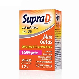 Suplemento Alimentar Líquido Supera D Max Gotas Sabor Limão 500UI Kley Hertz 10ml