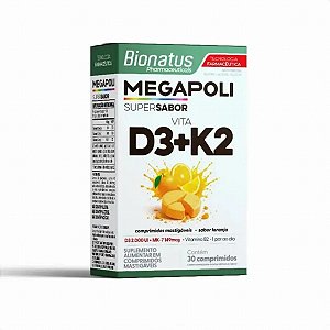 Suplemento Alimentar Megapoli Vitamina D3+K2 Sabor Laranja Bionatus 30 Comprimidos Mastigáveis
