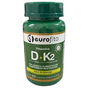Suplemento Alimentar Vitamina D + K2 Sabor De Morango Eurofito 200 Comprimidos Mastigáveis