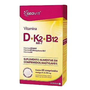 Suplemento Alimentar Vitamina D+k2 MK-7+B12 Sabor Morango Geovit 60 Comprimidos Mastigáveis