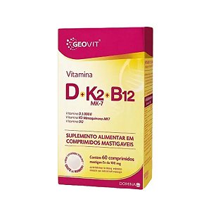 Suplemento Alimentar Vitamina D+k2 MK-7+B12 Sabor Morango Geovit 60 Comprimidos Mastigáveis