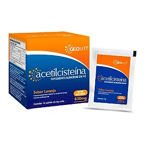 Suplemento Alimentar Acetilcisteína 830mg Sabor Laranja Geovit 16 Sachês