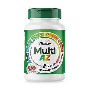 Multivitamínico Multi AZ Vitalizy 13 Vitaminas + 8 Minerais com 75 Comprimidos de 800mg
