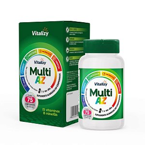 Multivitamínico Multi AZ Vitalizy 13 Vitaminas + 8 Minerais com 75 Comprimidos de 800mg