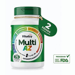 Multivitamínico Multi AZ Vitalizy 13 Vitaminas + 8 Minerais com 75 Comprimidos de 800mg