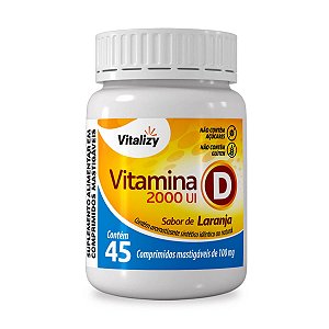 Vitamina D 2000 UI Vitalizy 45 Comprimidos Mastigáveis Sabor Laranja