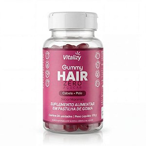 Gummy Hair Vitalizy Zero Açúcar Biotina Colágeno e Vitaminas para Cabelo e Pele 30 Unidades Sabor Morango