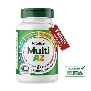 Multivitamínico Multi AZ Vitalizy 13 Vitaminas + 8 Minerais com 105 Comprimidos de 800mg