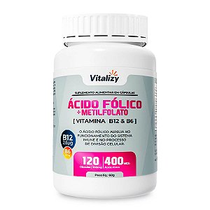 Ácido Fólico + Metilfolato + Vitaminas B12 e B6 com 120 cápsulas Vitalizy